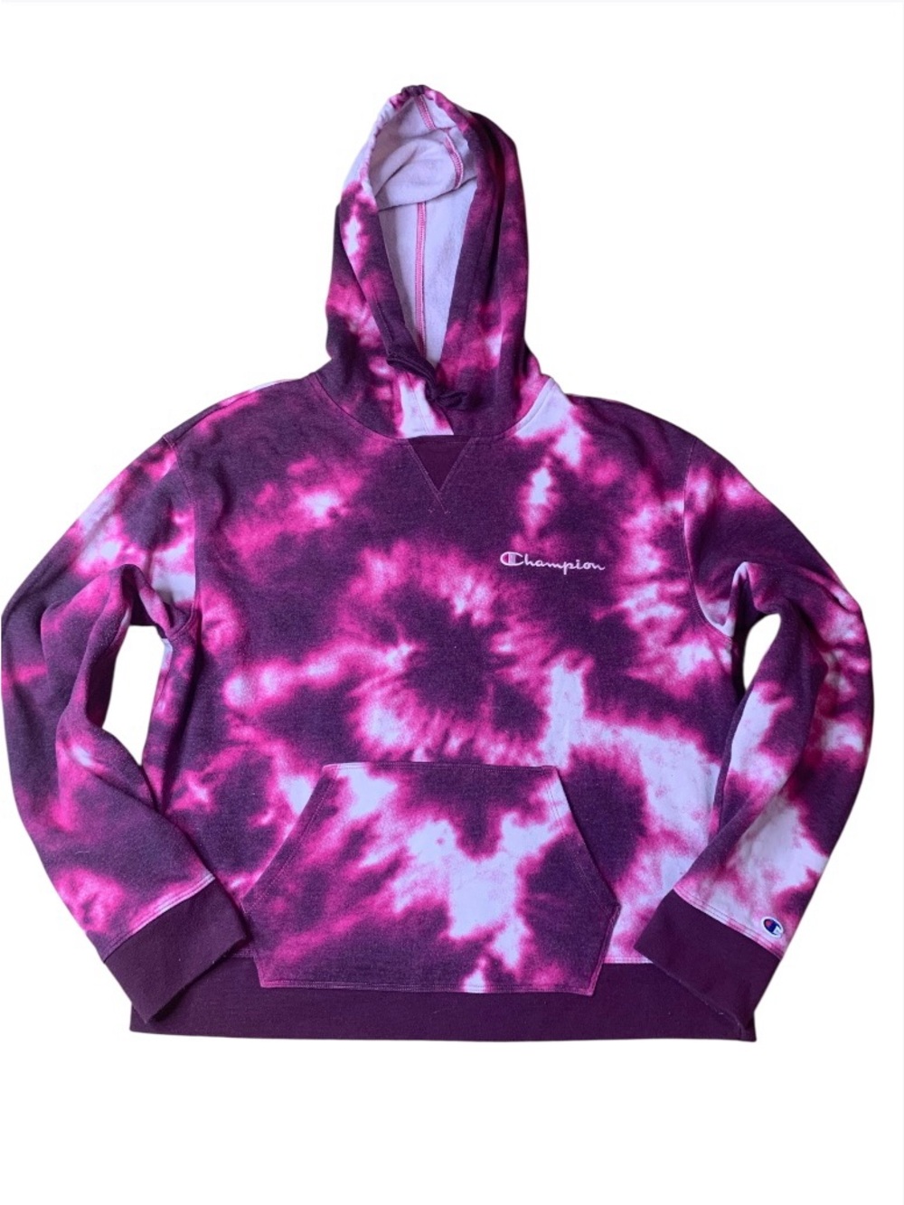 Champion Berry Pink Burgundy Tie Dye Pullover Hoodie Sweatshirt Size L